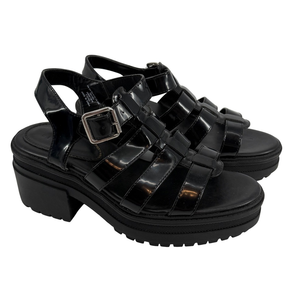 ASOS Black Patent Chunky Platform Lug Sole Gladiator Sandals US 10W 90s Y2K